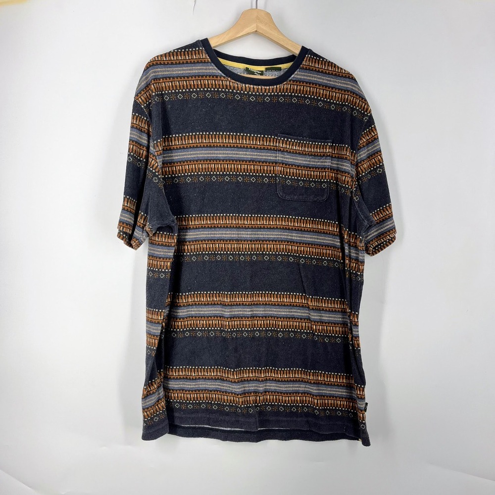 Howler Brothers Mens Southwestern Geometric Stripe Pocket T-Shirt Charcoal XL